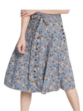 Mod Cloth Blue Floral Button-Front Women's Midi Skirt. Size 2